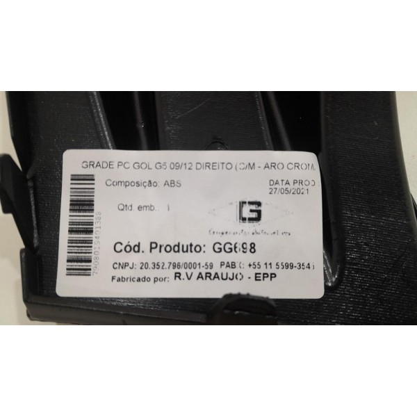 Grade Parachoque Gol Saveiro Voyage G5 Direito (aro Cromado) Preto