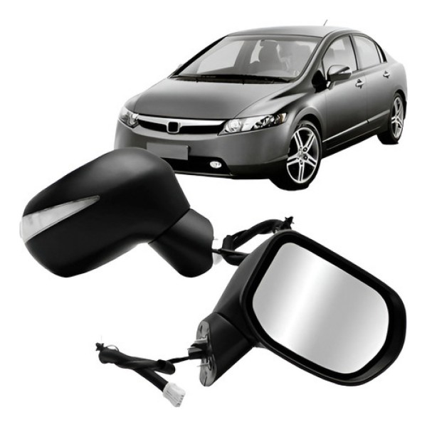 Par Retrovisor Civic 2006 A 2011 Elet C/ Pisca Preto Liso