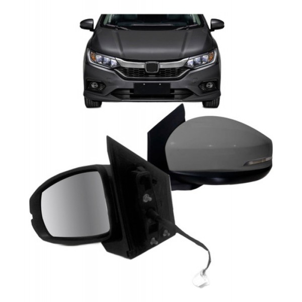 Par Retrovisor City 2014 Á 2018 Preto Elétrico C/ Pisca