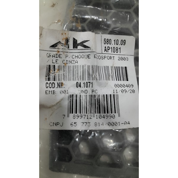 Moldura Grade Parachoque Ecosport 2003 Cinza