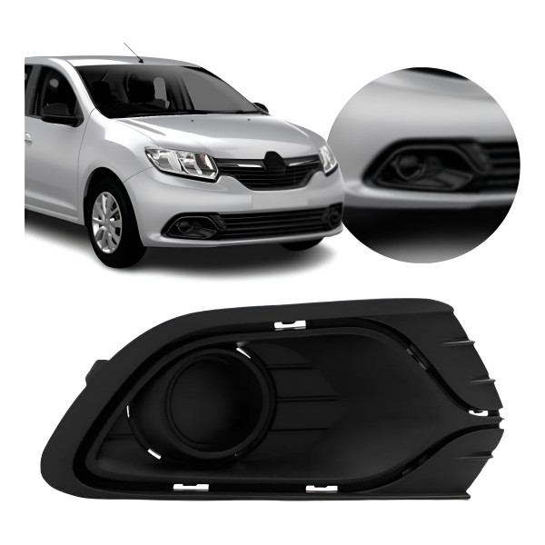 Moldura Grade Milha Dianteiro Logan 2014 A 2019 S/ Furo Preto Direito