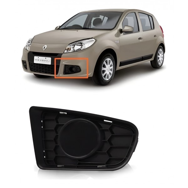 Grade Moldura Milha Sandero 12 / 14 Esquerdo C/furo Preto Esquerdo